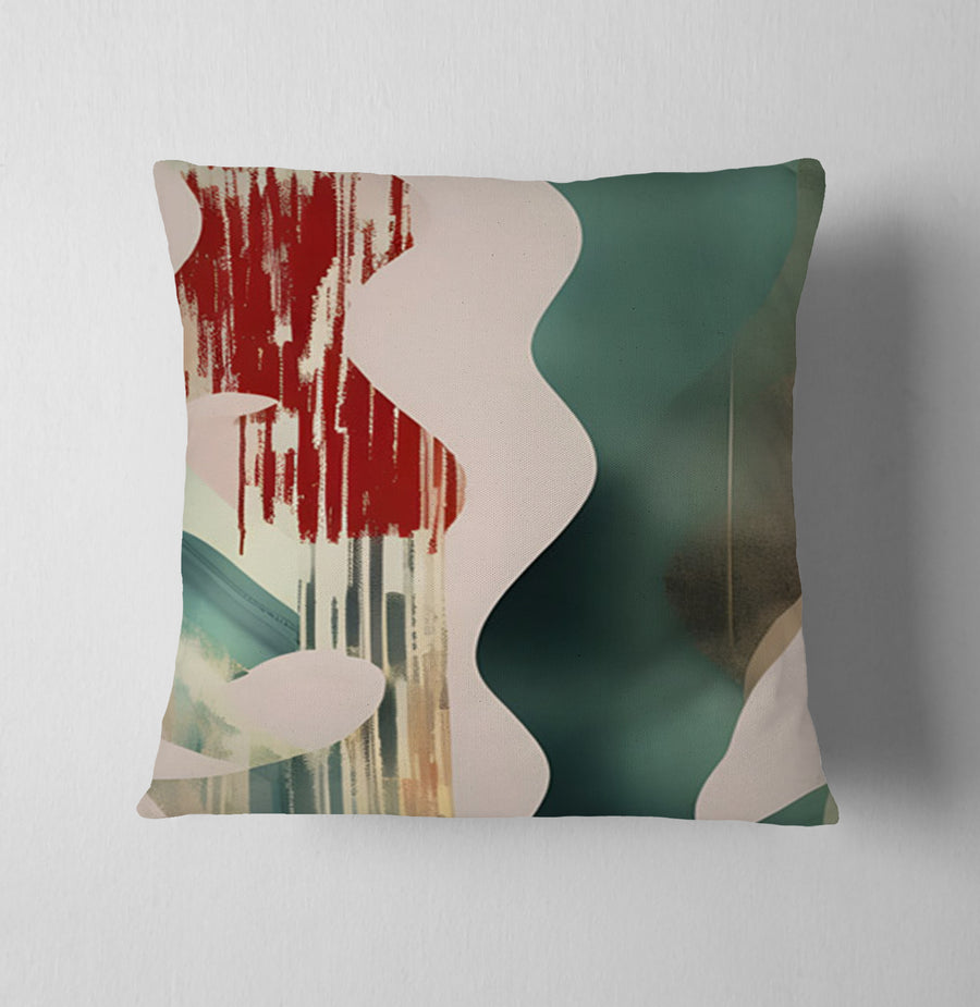 Beige and Green Abstract Shape Pattern Throw Pillow Cover