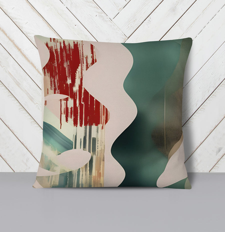 Beige and Green Abstract Shape Pattern Throw Pillow Cover