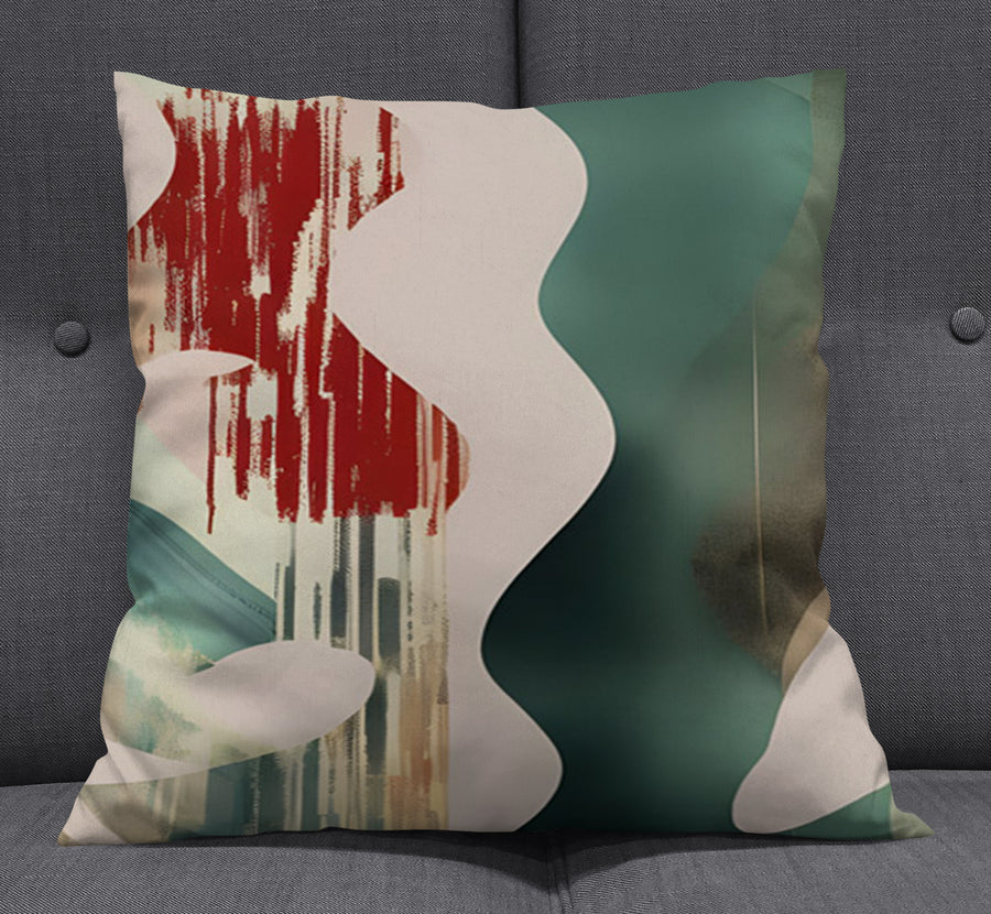 Beige and Green Abstract Shape Pattern Throw Pillow Cover