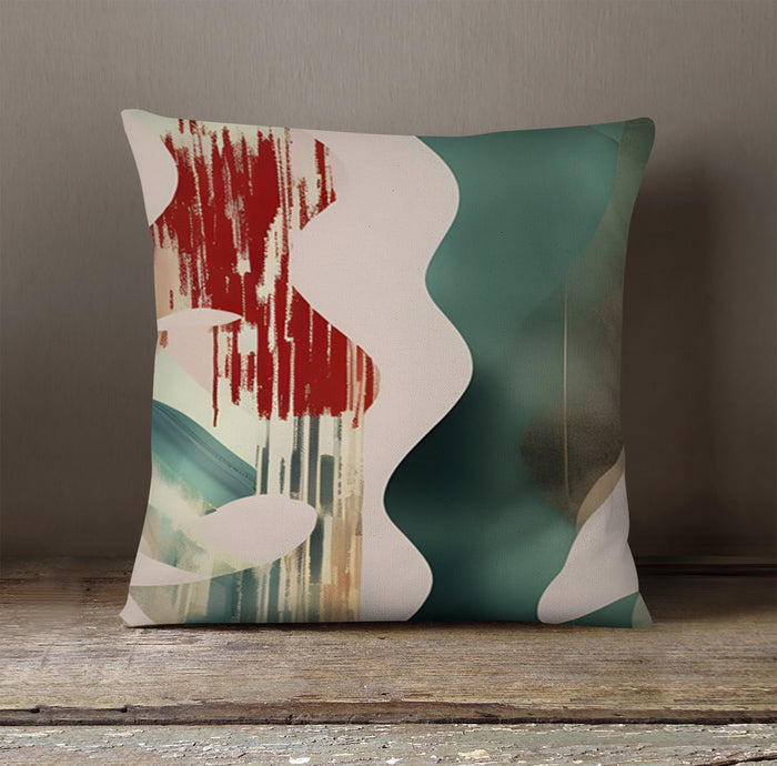 Beige and Green Abstract Shape Pattern Throw Pillow Cover