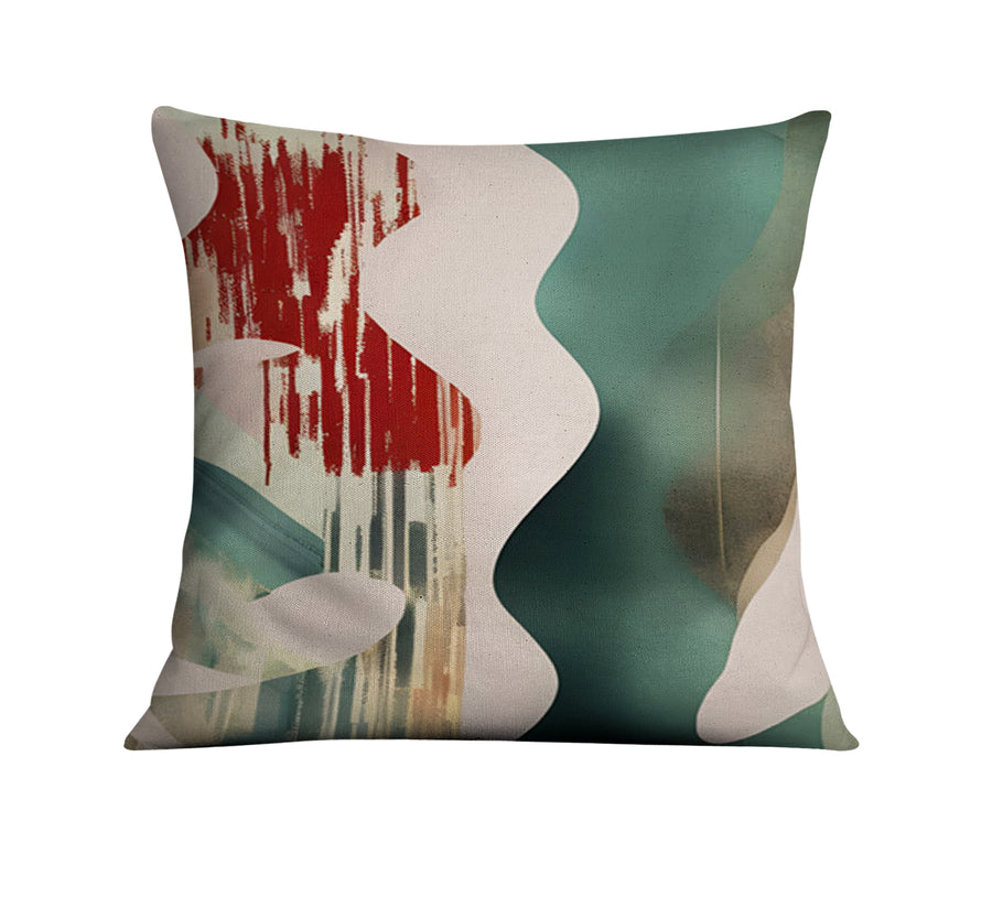 Beige and Green Abstract Shape Pattern Throw Pillow Cover