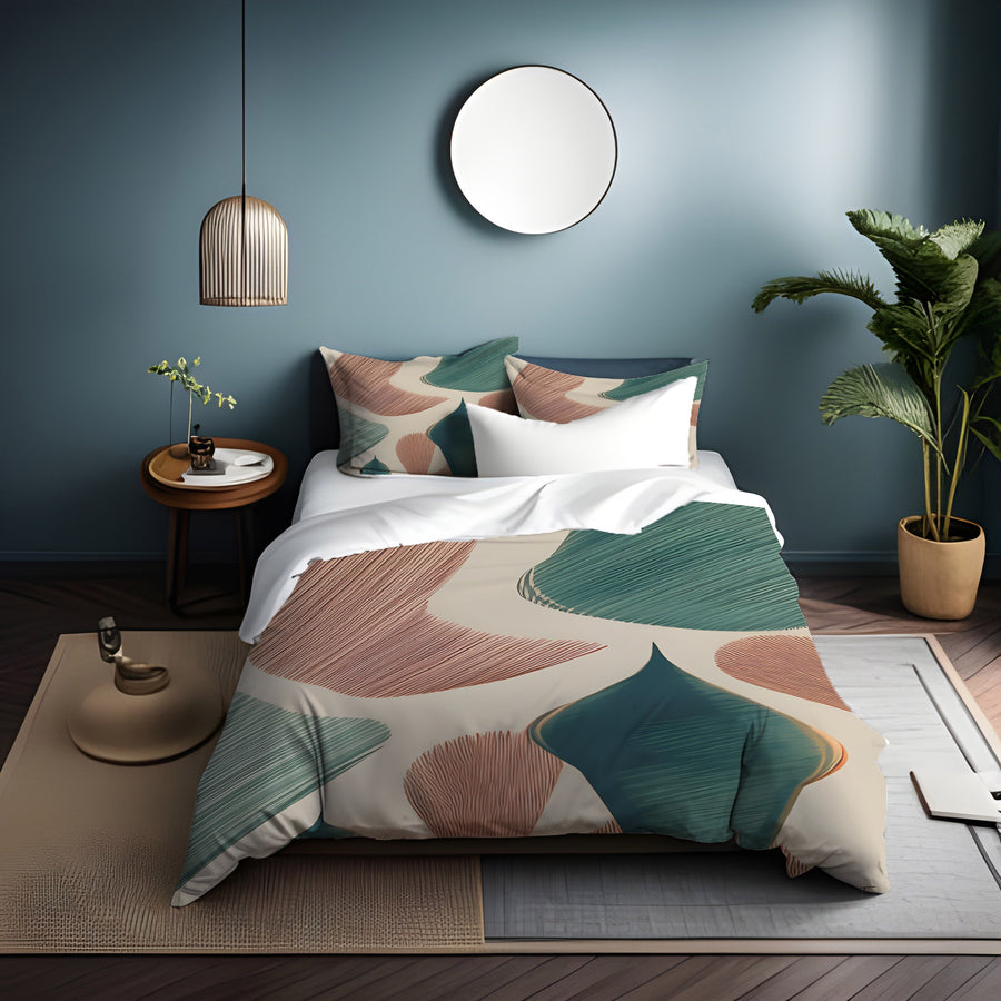 Beige and Green Organic Shape Pattern Duvet Cover