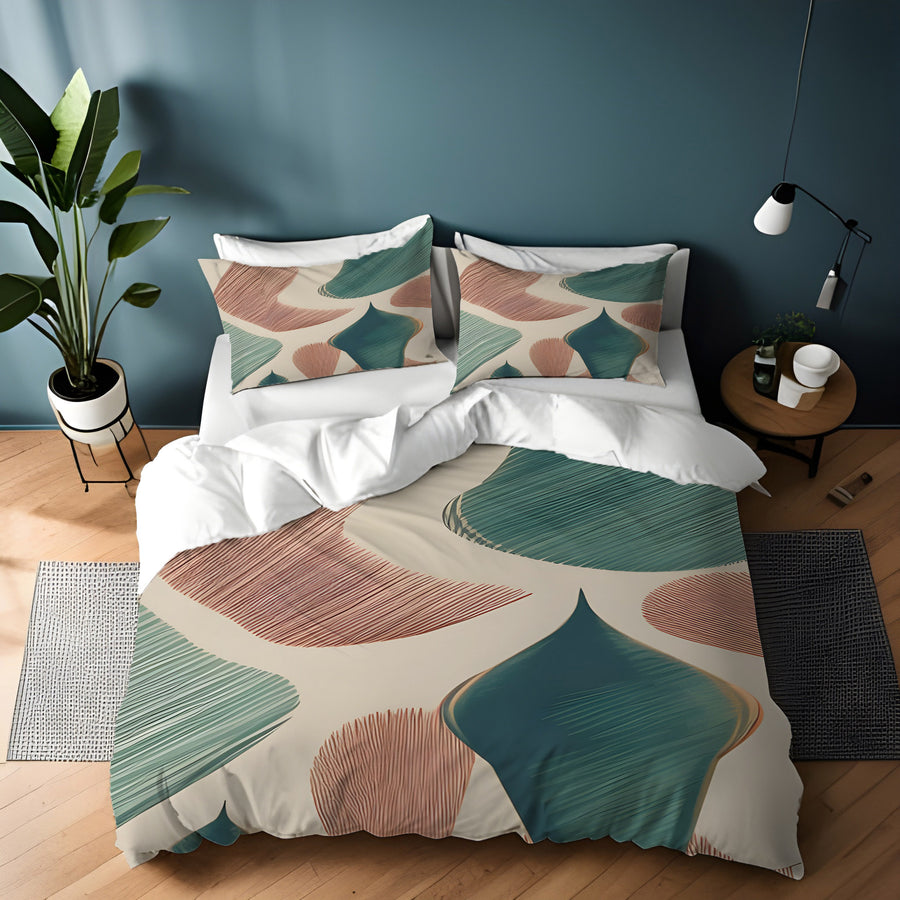 Beige and Green Organic Shape Pattern Duvet Cover