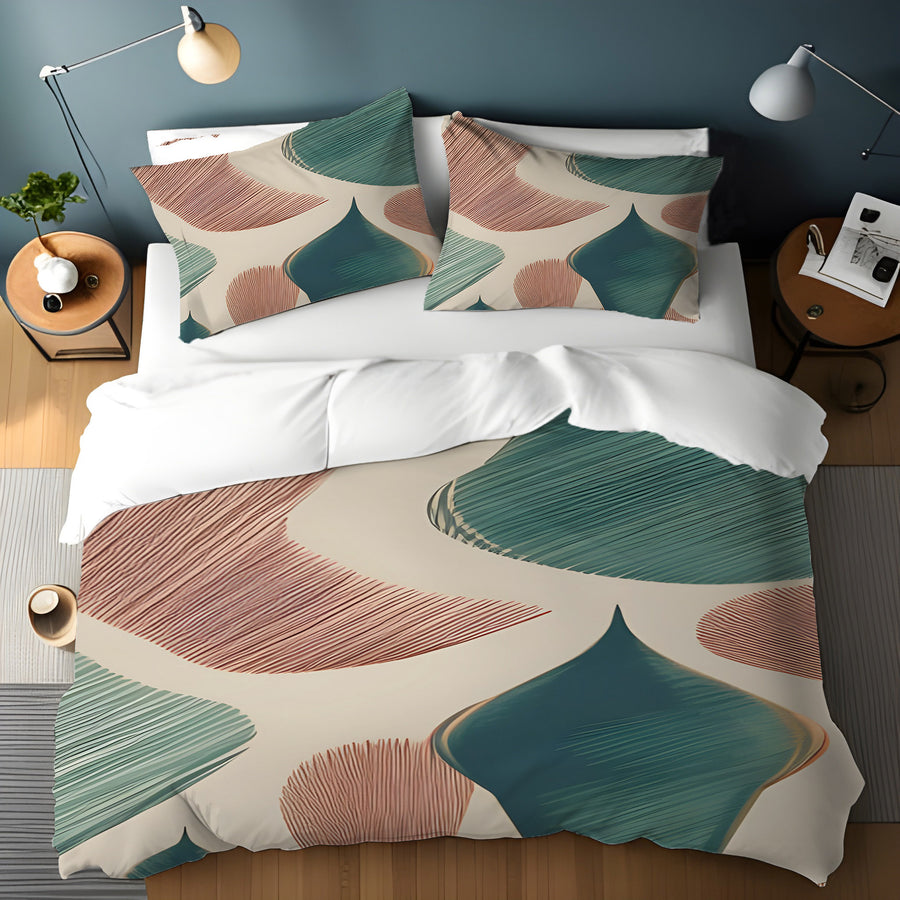 Beige and Green Organic Shape Pattern Duvet Cover