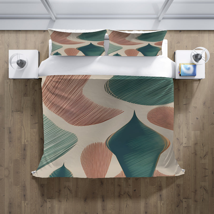 Beige and Green Organic Shape Pattern Duvet Cover