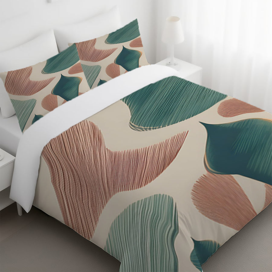 Beige and Green Organic Shape Pattern Duvet Cover