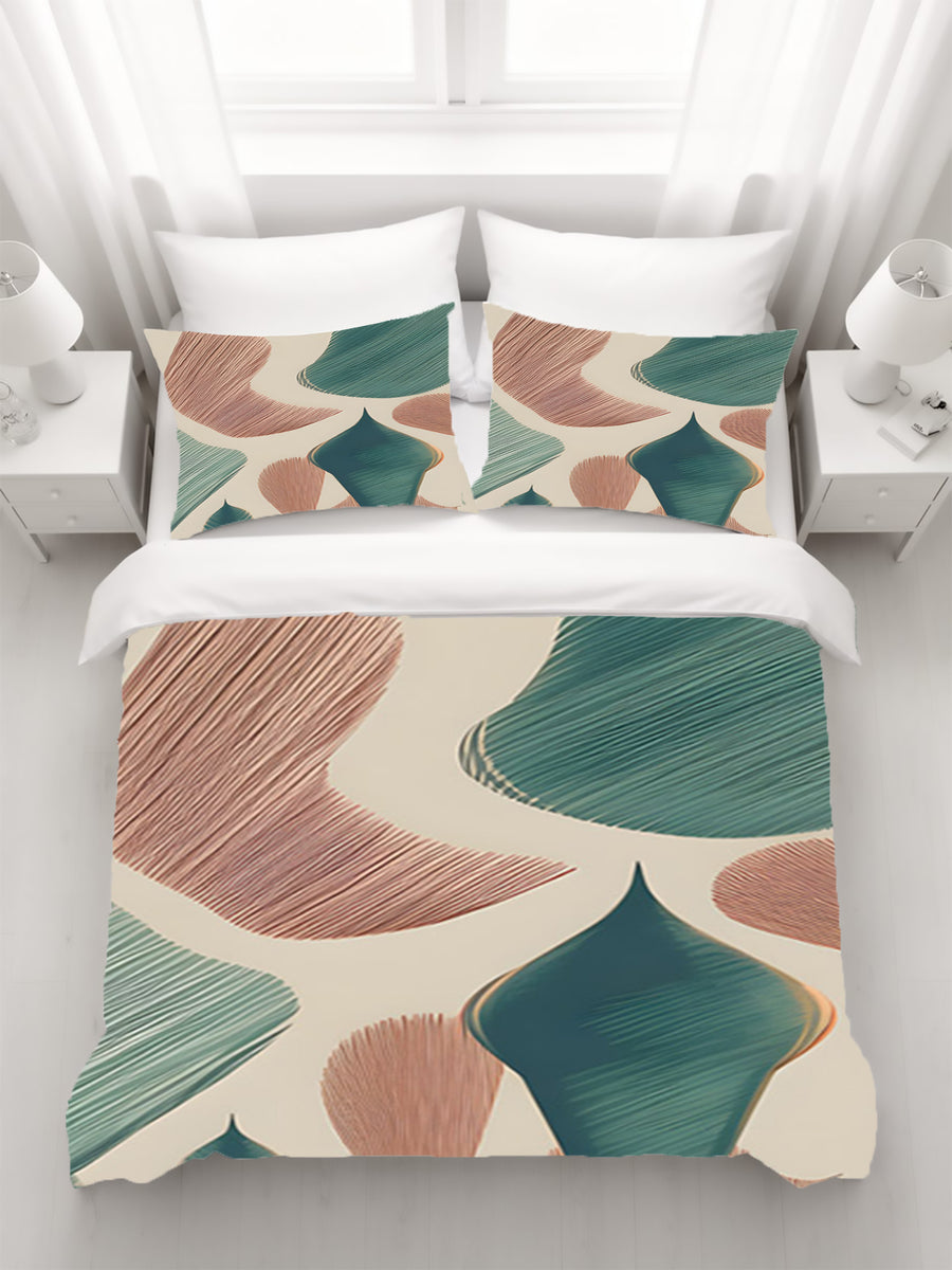 Beige and Green Organic Shape Pattern Duvet Cover