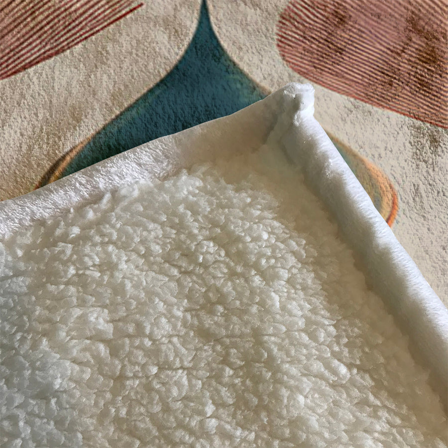 Beige and Green Organic Shape Pattern Fleece Sherpa Blanket