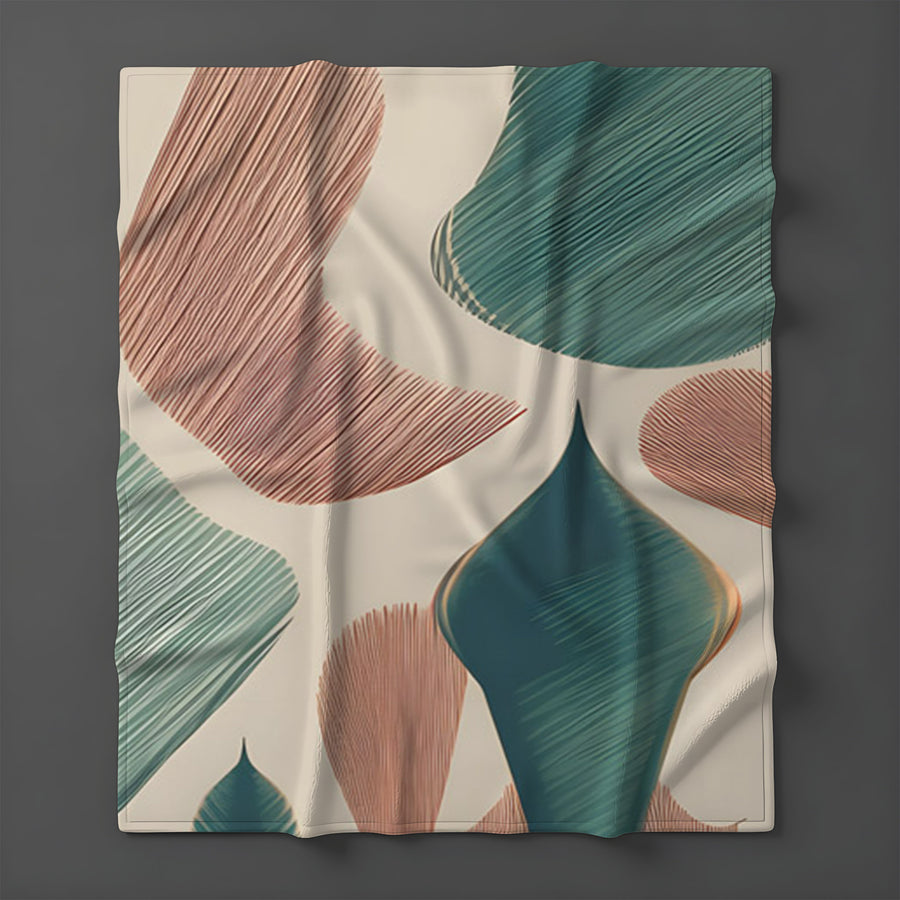 Beige and Green Organic Shape Pattern Fleece Sherpa Blanket