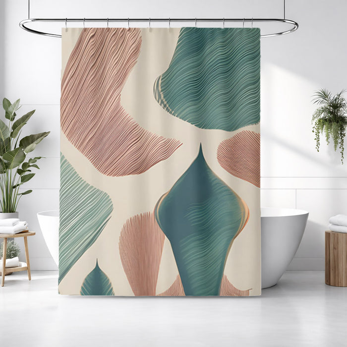 Beige and Green Organic Shape Pattern Shower Curtain