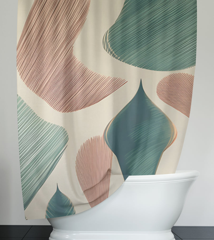 Beige and Green Organic Shape Pattern Shower Curtain