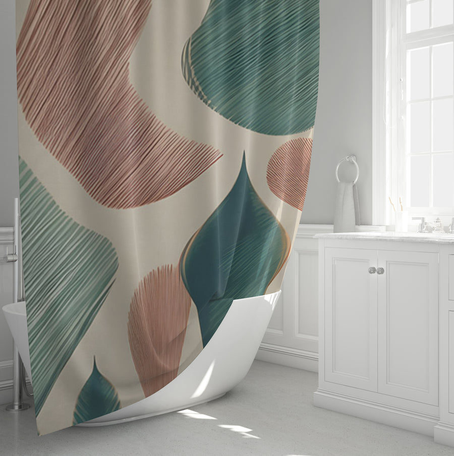 Beige and Green Organic Shape Pattern Shower Curtain