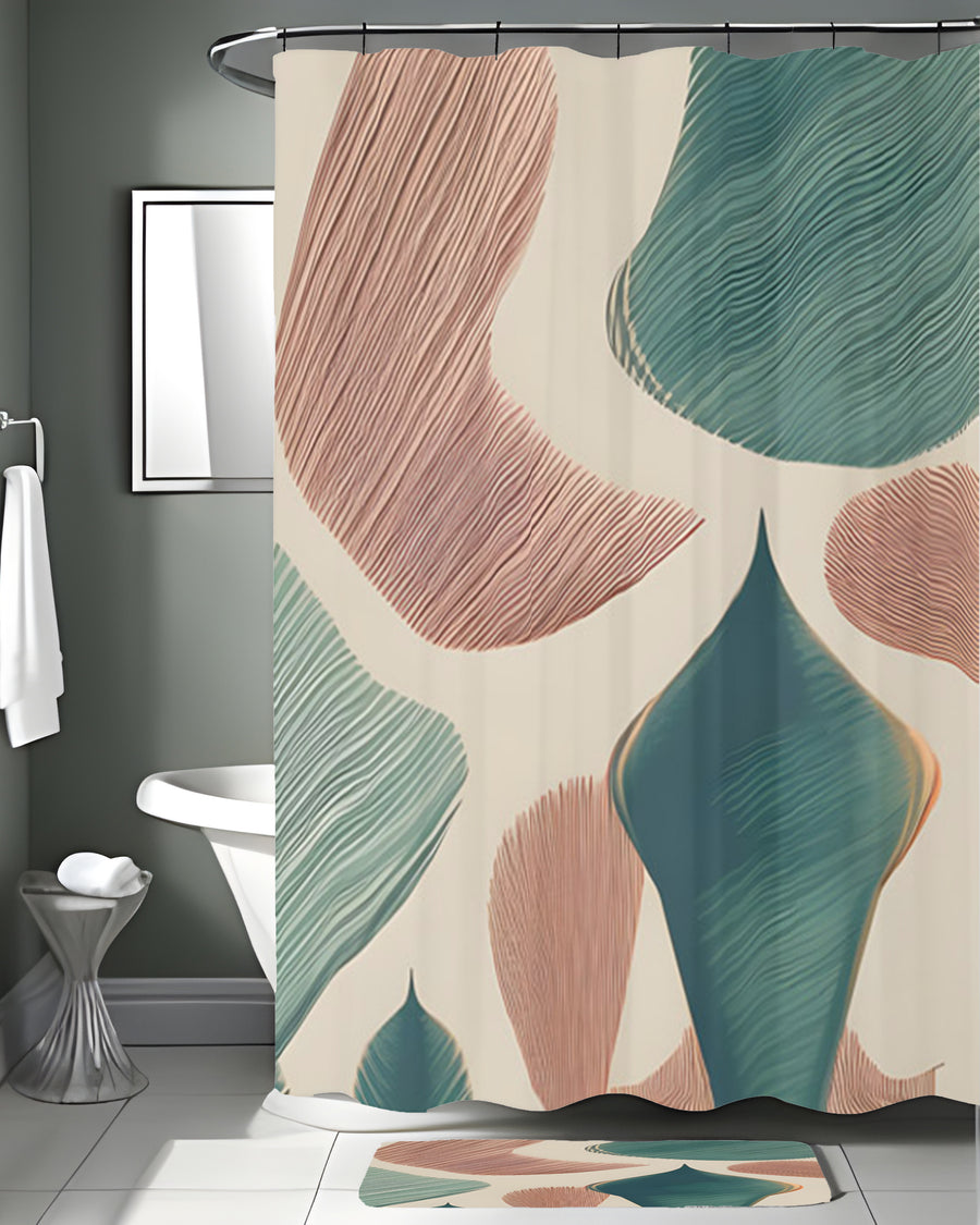 Beige and Green Organic Shape Pattern Shower Curtain