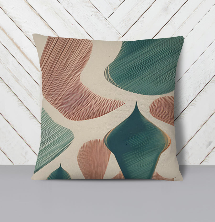 Beige and Green Organic Shape Pattern Throw Pillow Cover