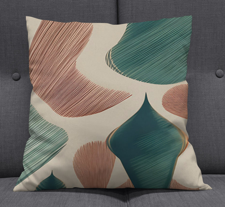 Beige and Green Organic Shape Pattern Throw Pillow Cover
