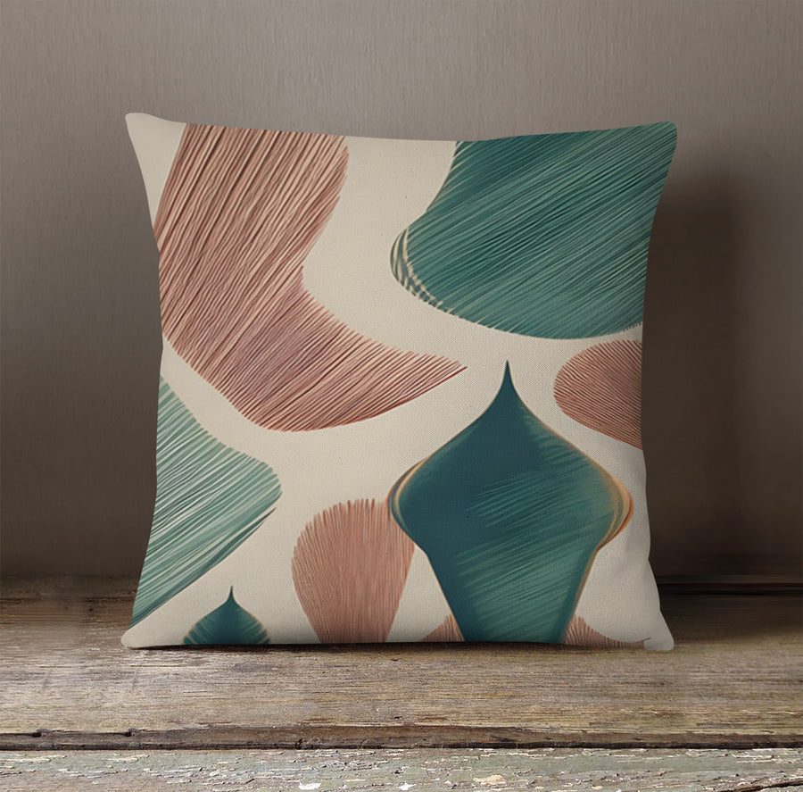 Beige and Green Organic Shape Pattern Throw Pillow Cover