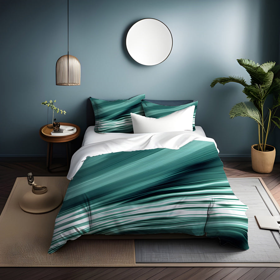 Teal Fluid Wave Abstract Pattern Duvet Cover