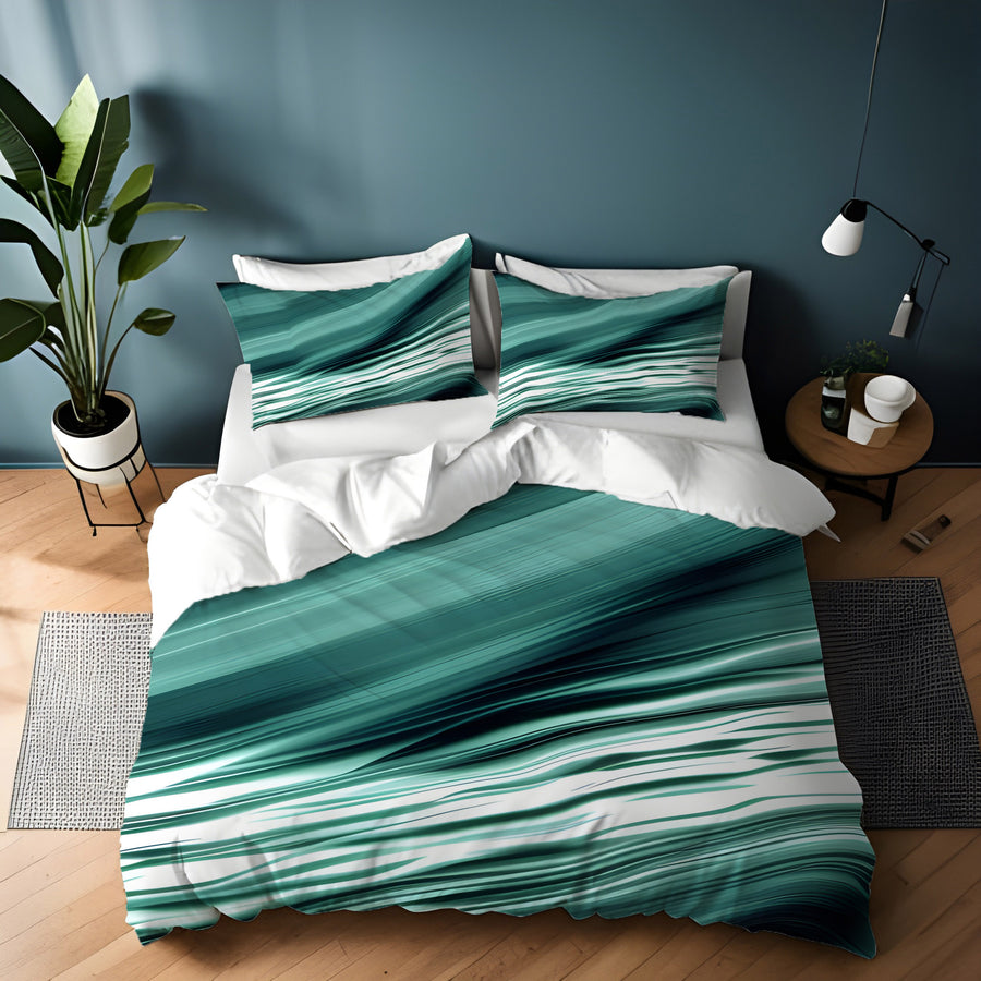 Teal Fluid Wave Abstract Pattern Duvet Cover