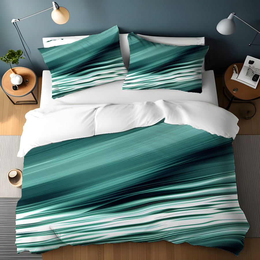 Teal Fluid Wave Abstract Pattern Duvet Cover