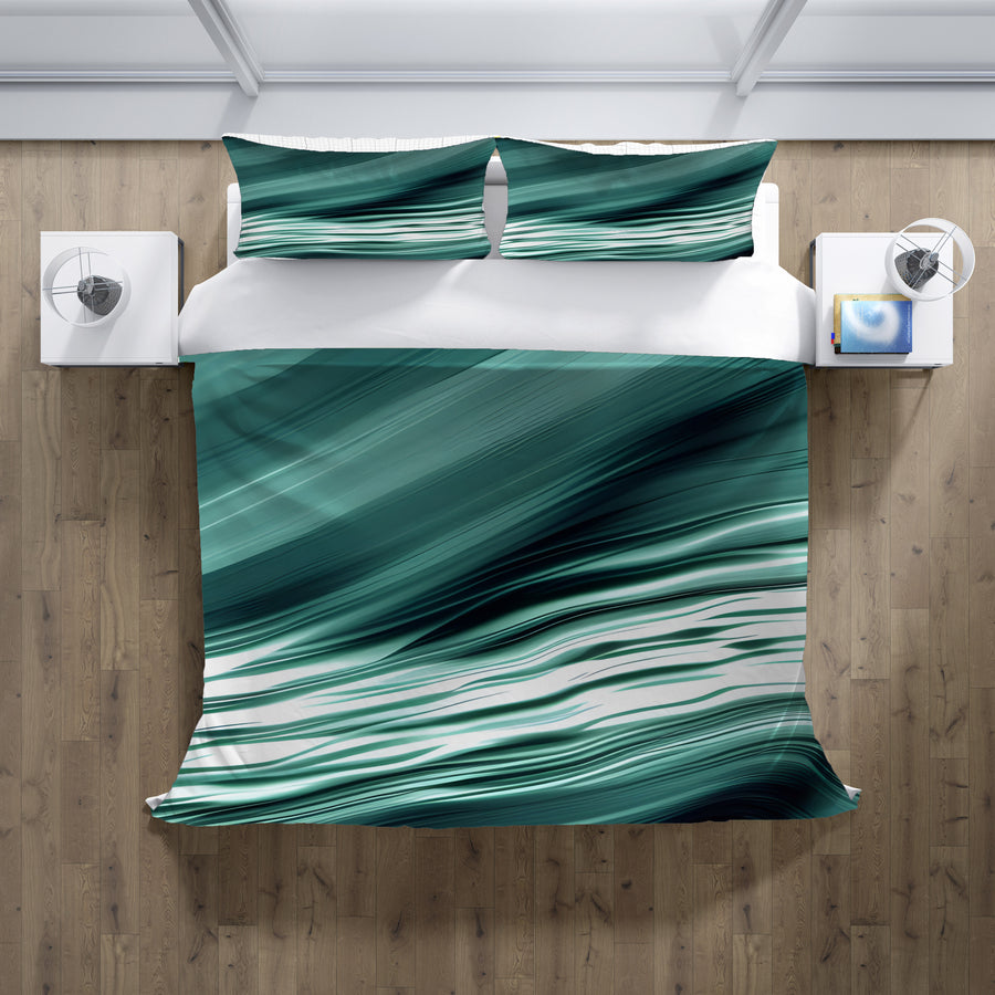Teal Fluid Wave Abstract Pattern Duvet Cover