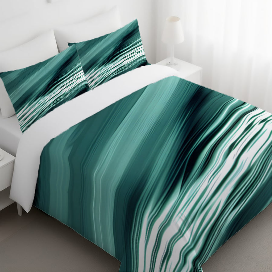 Teal Fluid Wave Abstract Pattern Duvet Cover