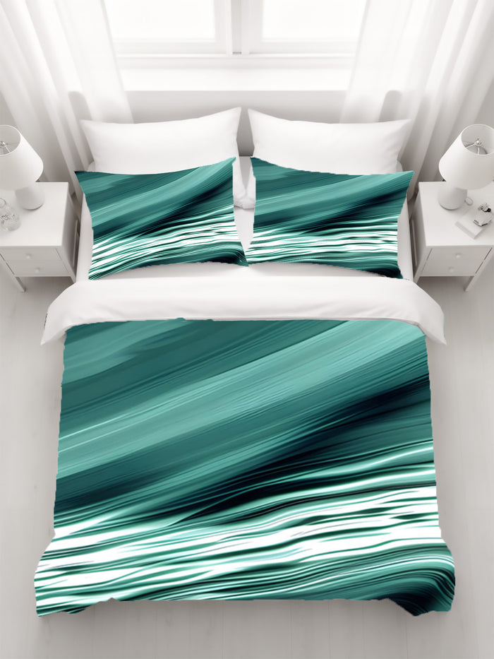 Teal Fluid Wave Abstract Pattern Duvet Cover