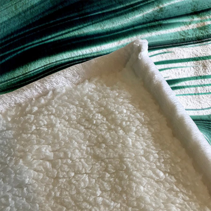 Teal Fluid Wave Abstract Pattern Fleece Sherpa Blanket