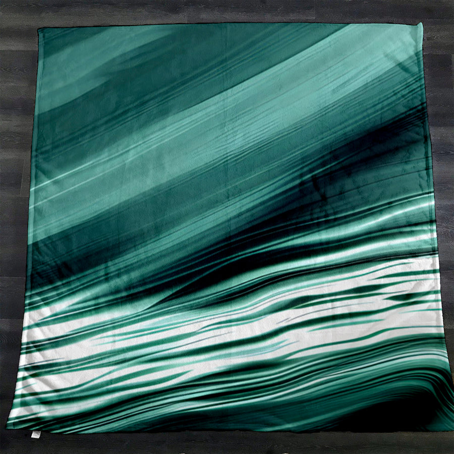 Teal Fluid Wave Abstract Pattern Fleece Sherpa Blanket