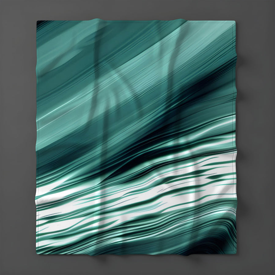Teal Fluid Wave Abstract Pattern Fleece Sherpa Blanket