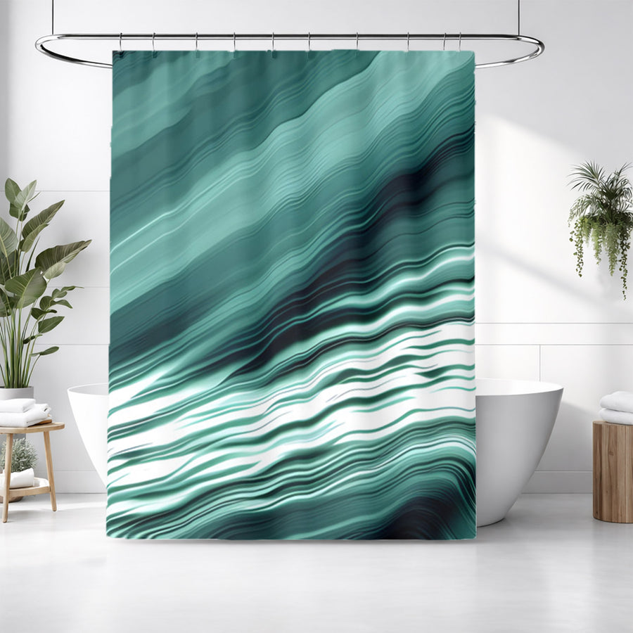 Teal Fluid Wave Abstract Pattern Shower Curtain