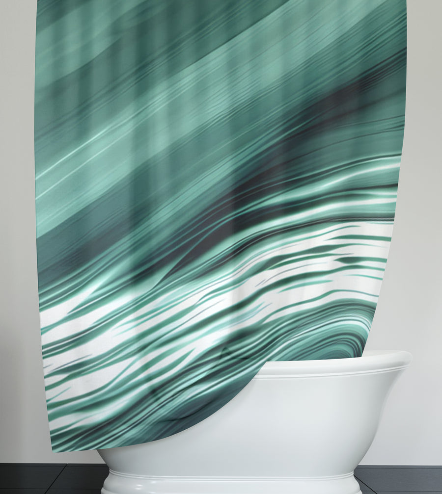 Teal Fluid Wave Abstract Pattern Shower Curtain