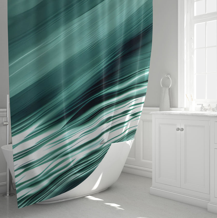 Teal Fluid Wave Abstract Pattern Shower Curtain