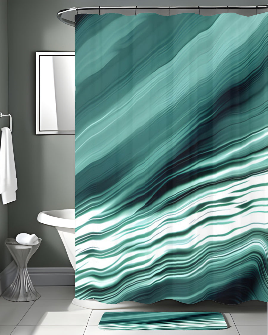 Teal Fluid Wave Abstract Pattern Shower Curtain