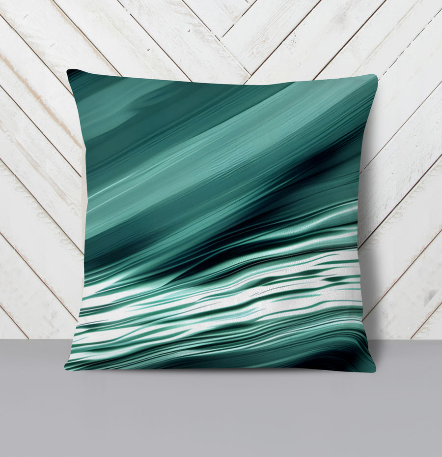 Teal Fluid Wave Abstract Pattern Throw Pillow Cover