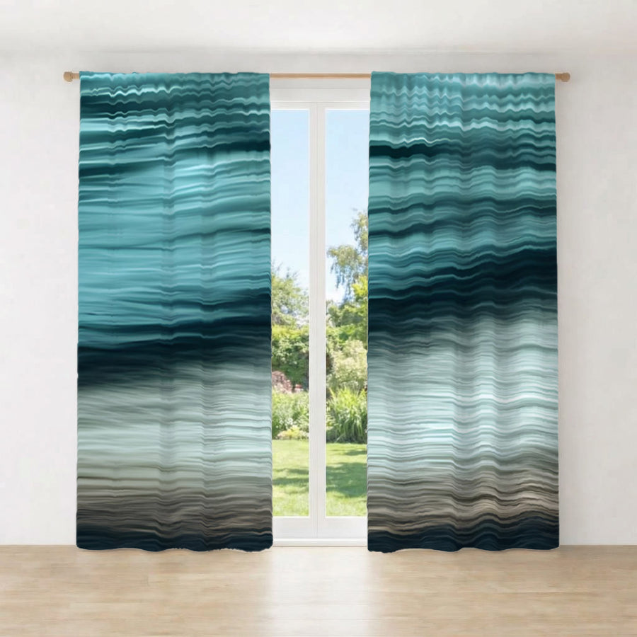 Teal Ocean Surface Texture Pattern Window Curtains