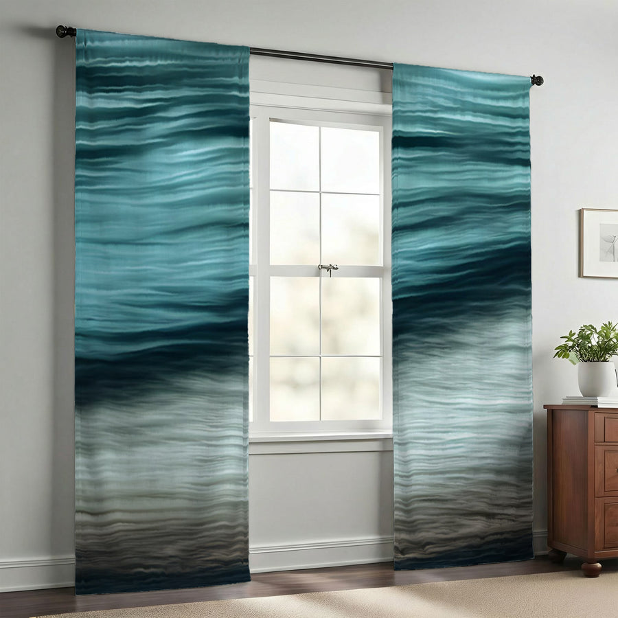 Teal Ocean Surface Texture Pattern Window Curtains