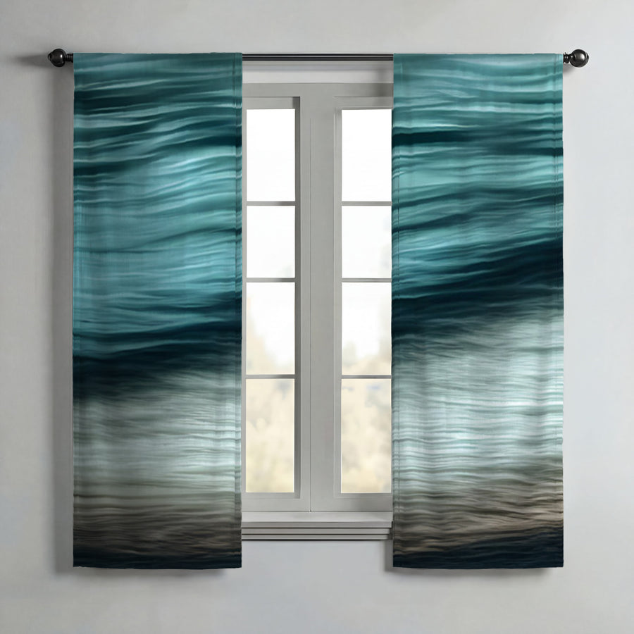 Teal Ocean Surface Texture Pattern Window Curtains