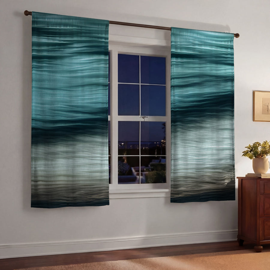 Teal Ocean Surface Texture Pattern Window Curtains