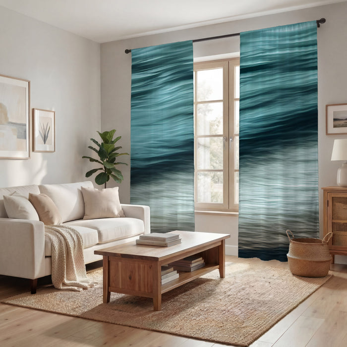Teal Ocean Surface Texture Pattern Window Curtains