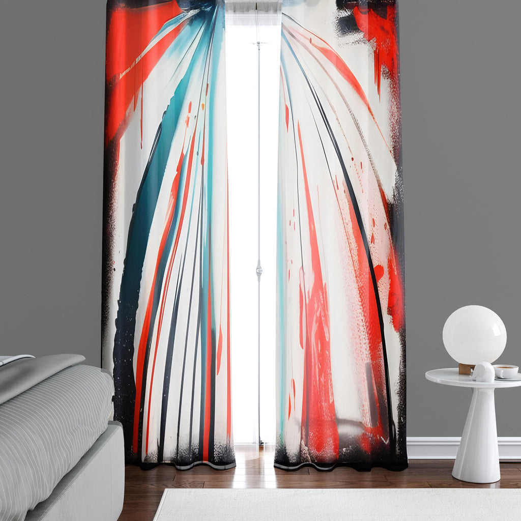 Paint Splatter Window Curtain - Red and Blue Spray Paint - Deja Blue Studios