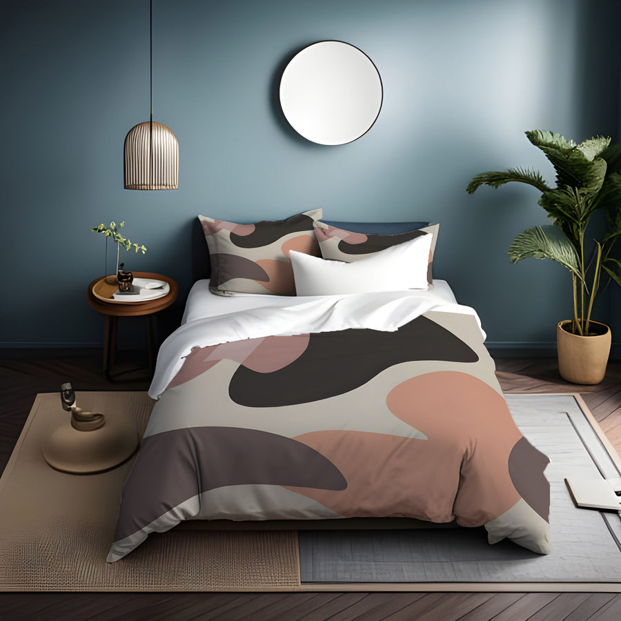 Beige and Brown Abstract Shape Pattern Duvet Cover