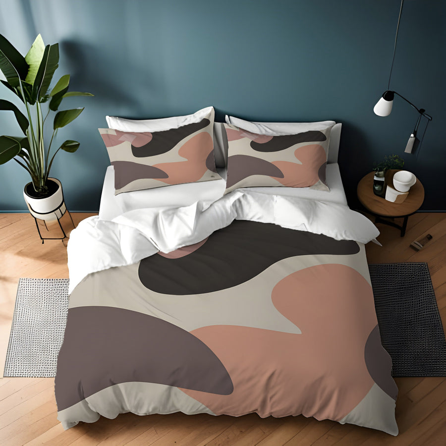 Beige and Brown Abstract Shape Pattern Duvet Cover