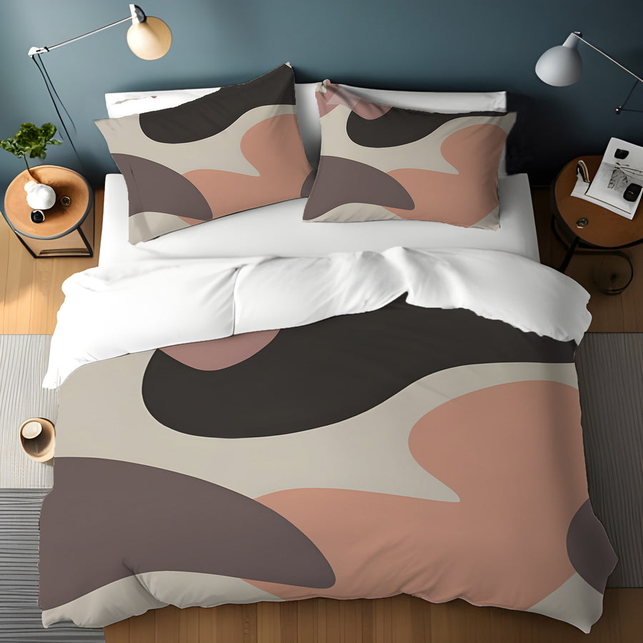 Beige and Brown Abstract Shape Pattern Duvet Cover