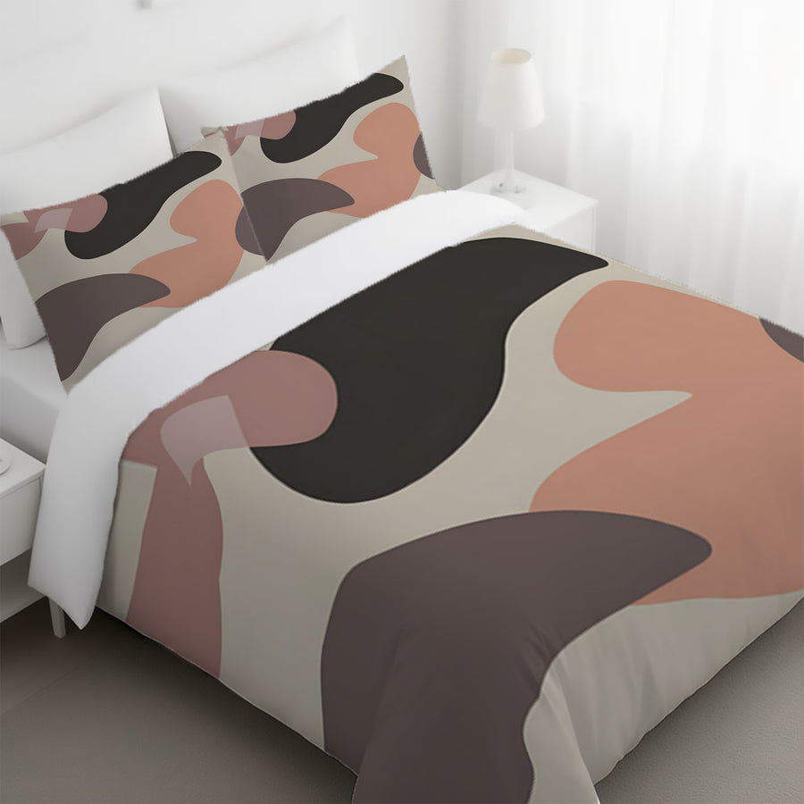 Beige and Brown Abstract Shape Pattern Duvet Cover