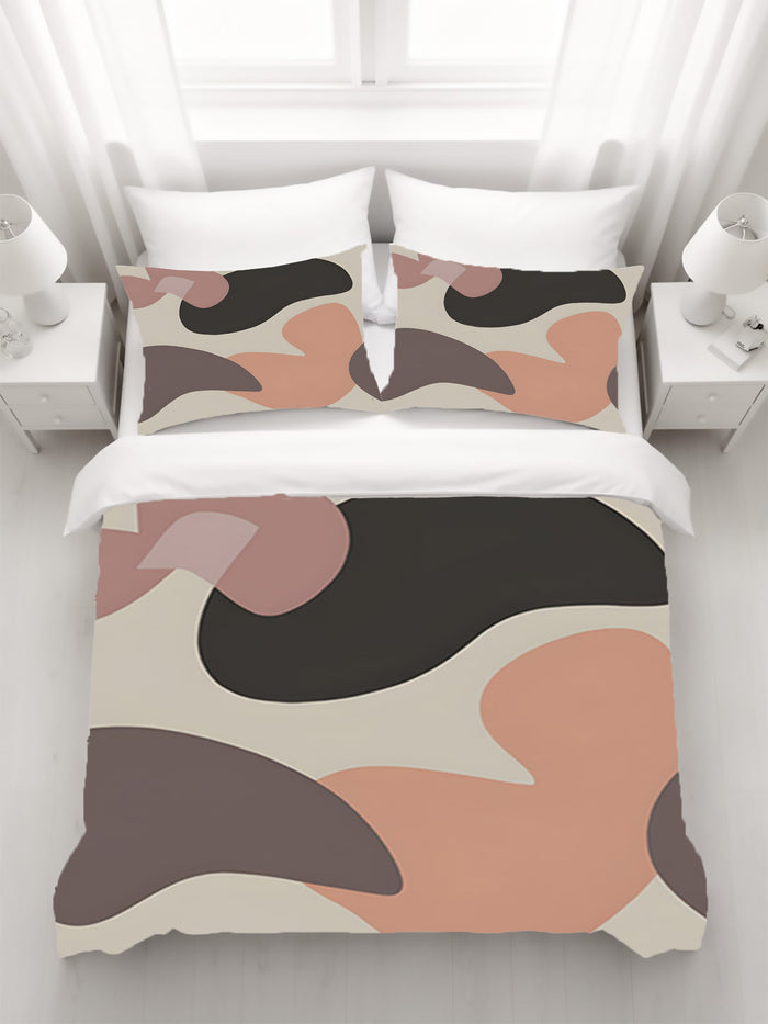 Beige and Brown Abstract Shape Pattern Duvet Cover