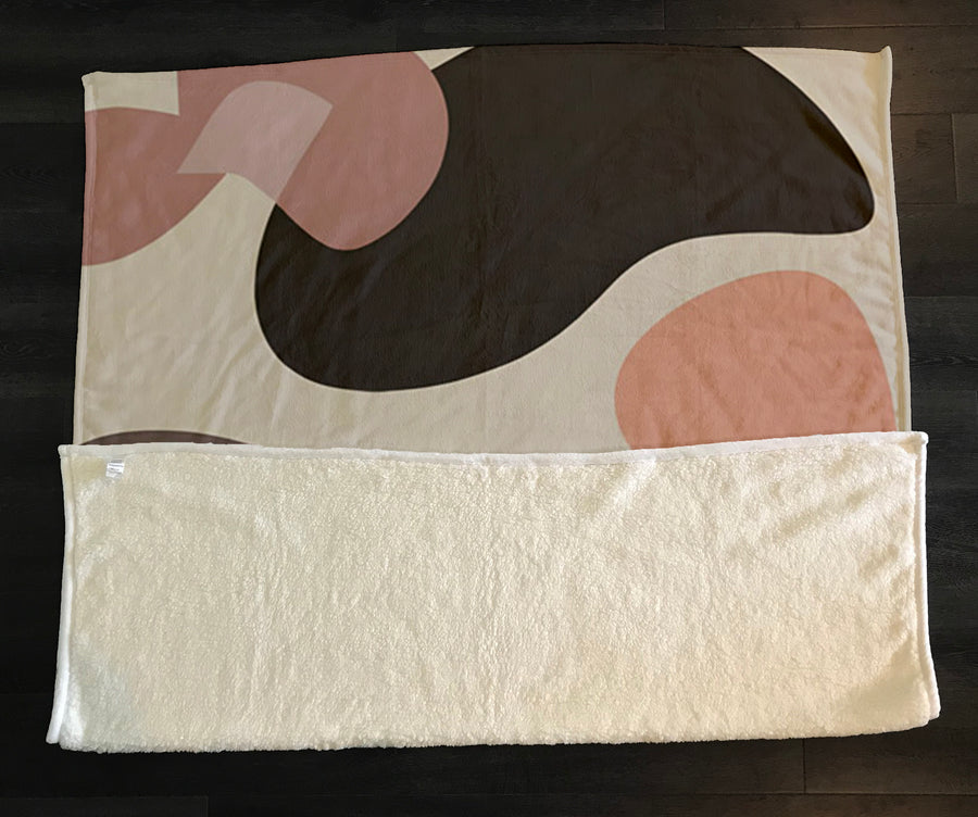 Beige and Brown Abstract Shape Pattern Fleece Sherpa Blanket