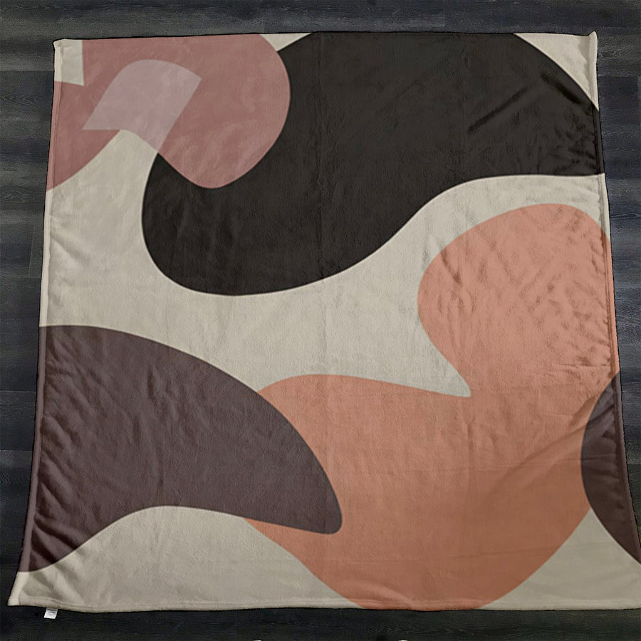 Beige and Brown Abstract Shape Pattern Fleece Sherpa Blanket