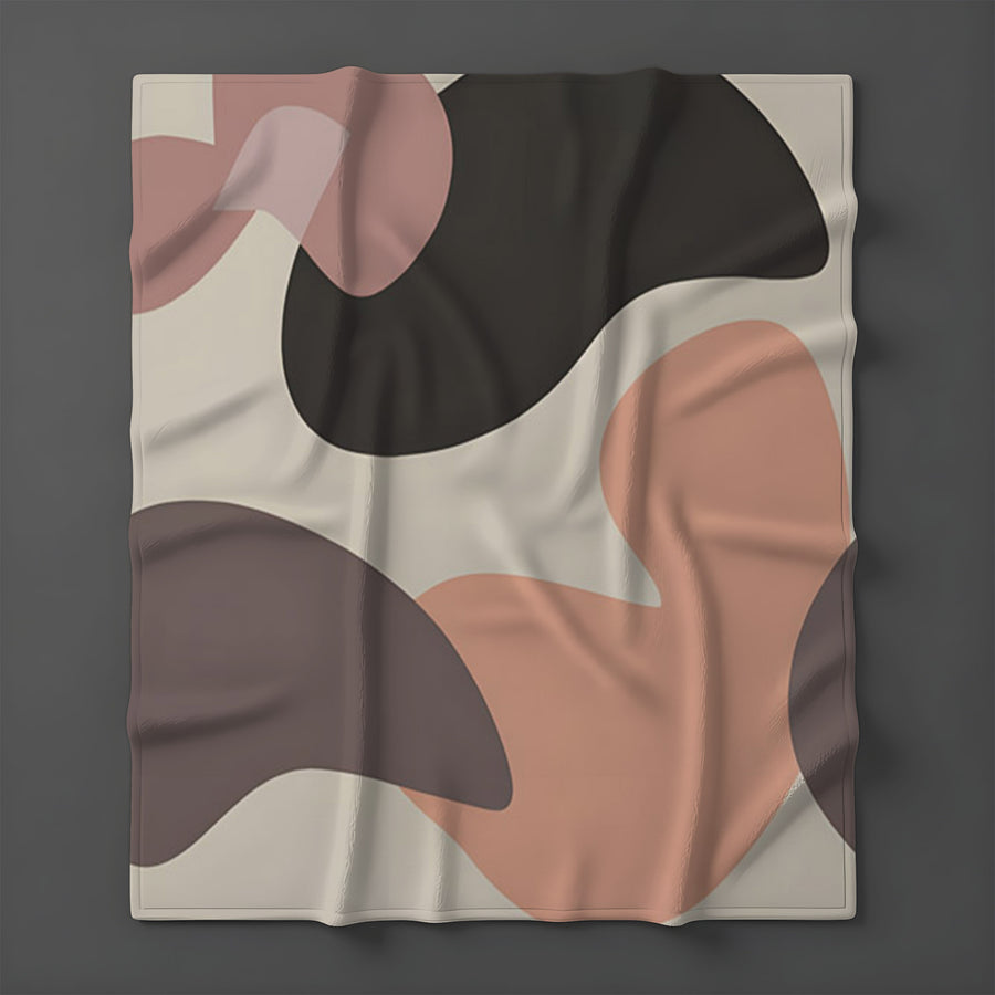 Beige and Brown Abstract Shape Pattern Fleece Sherpa Blanket