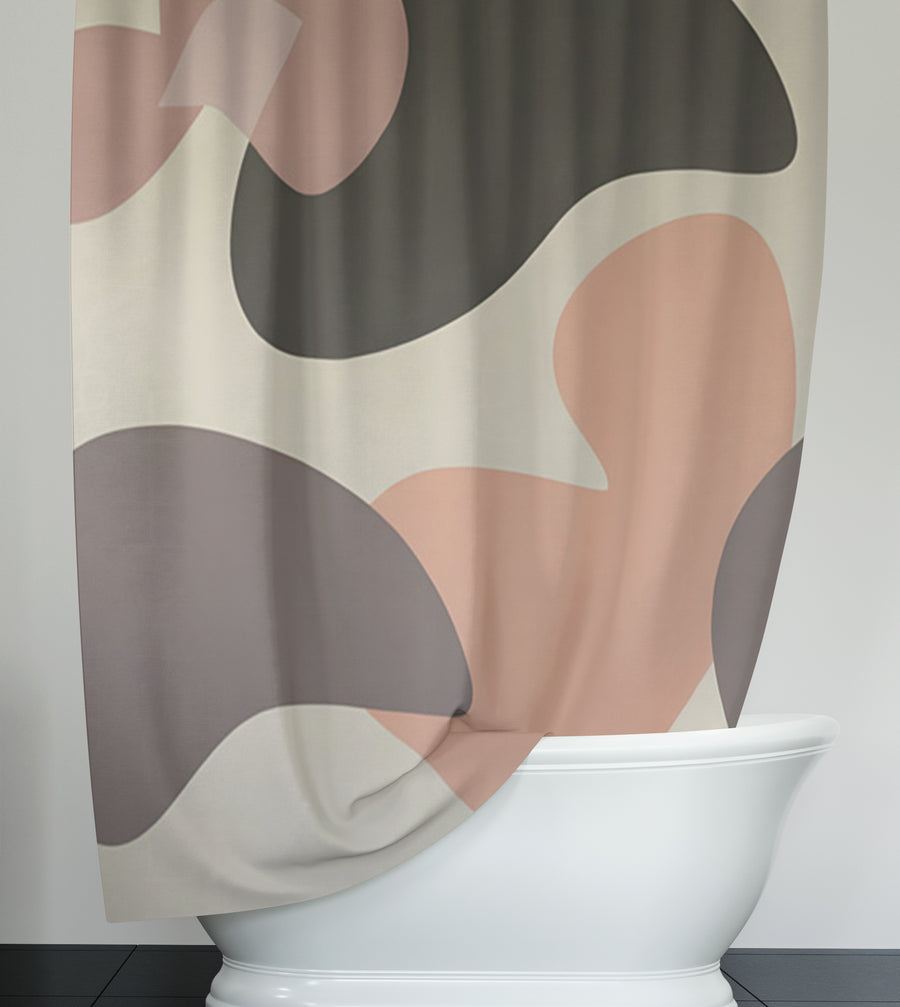 Beige and Brown Abstract Shape Pattern Shower Curtain