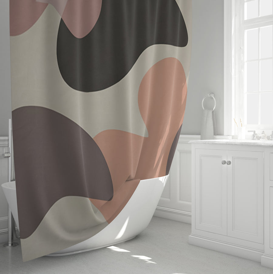 Beige and Brown Abstract Shape Pattern Shower Curtain
